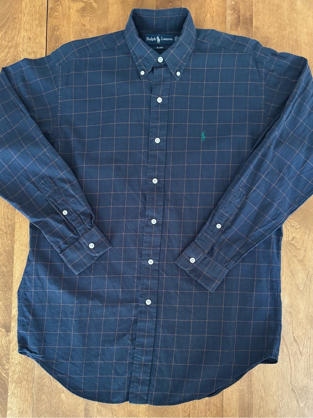 Ralph Lauren Navy Plaid Button-Down Shirt with Brown Windowpane
